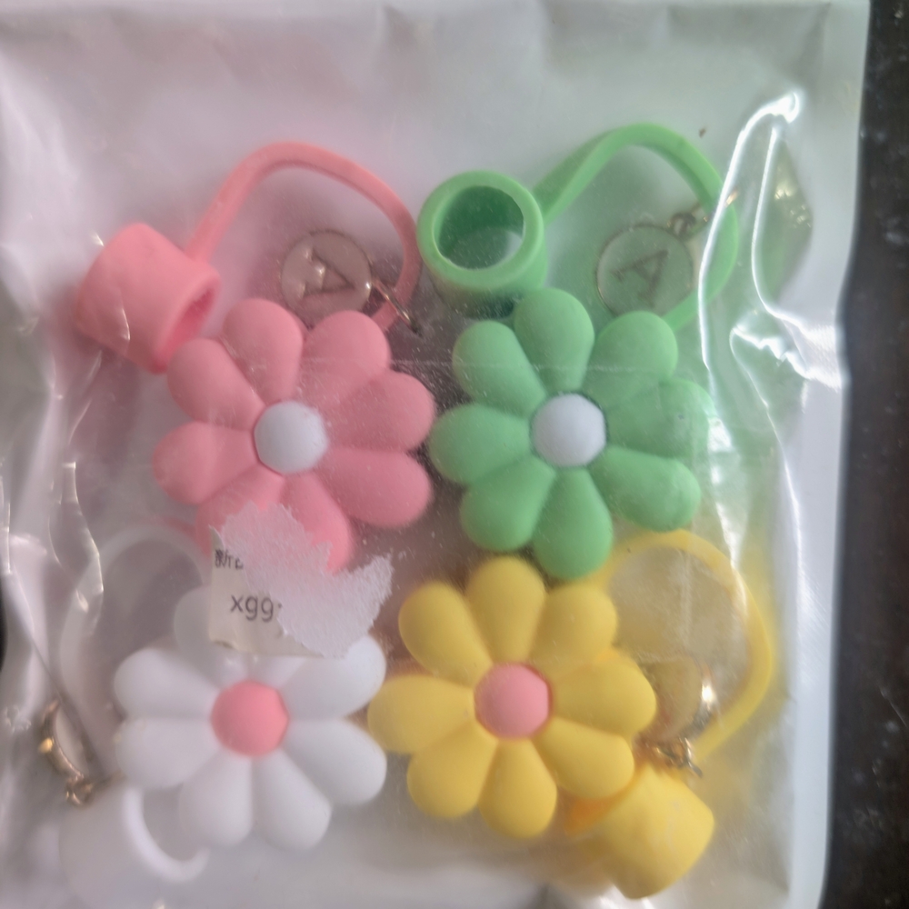 NEW Monogram "A" Flower Straw Topper Caps..‎ Silicone..Fits Most Straws